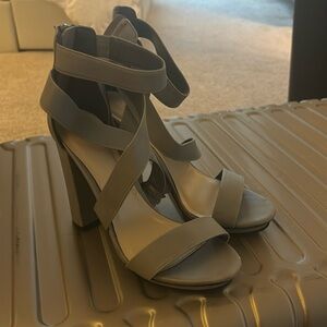 Grey strappy heels